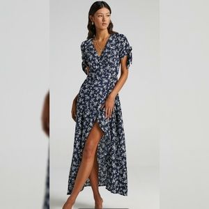 Showpo blue floral wrap maxi dress